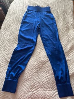 Royal Blue Satin High-Waist Pants