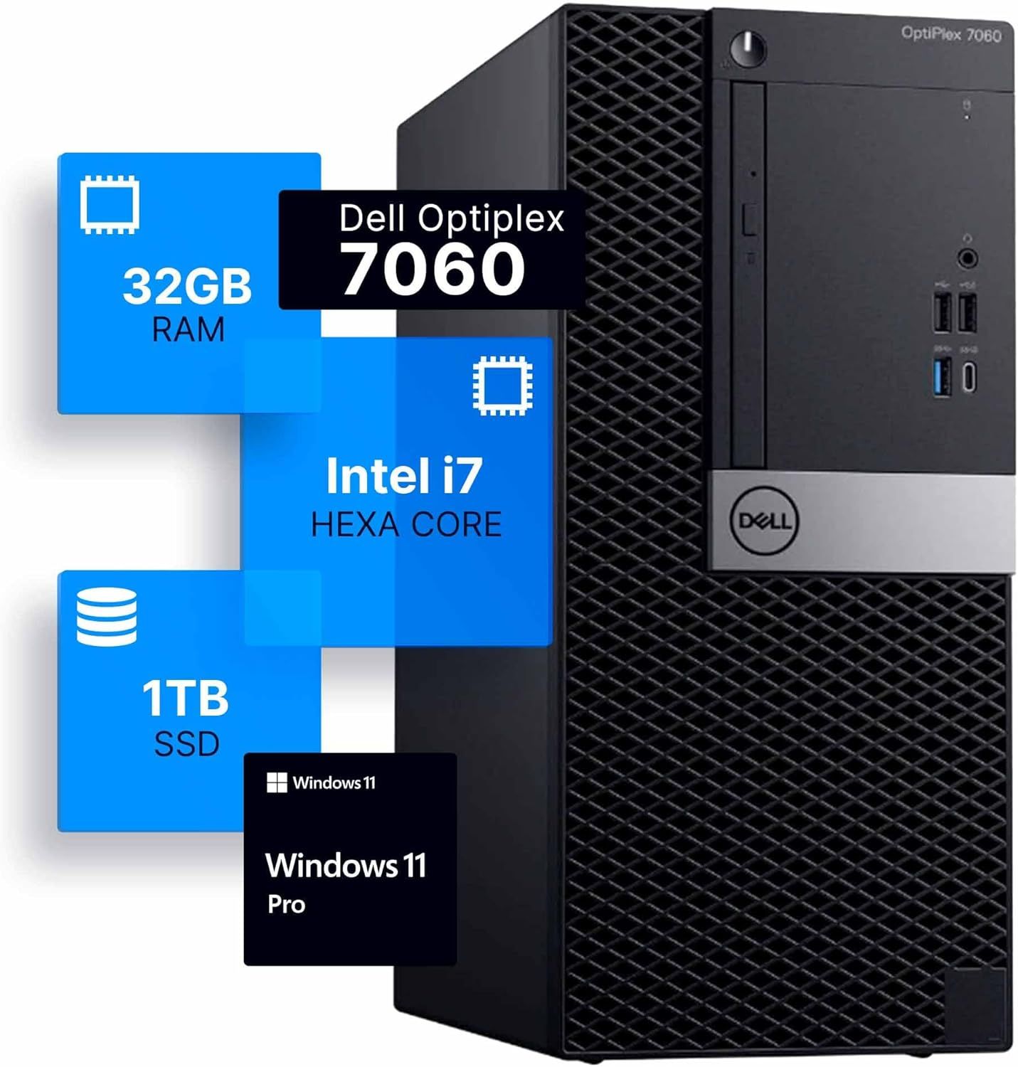 Dell Optiplex 7060 Tower Desktop Computer | Intel i7-8700 (3.4) | 32GB DDR4 RAM