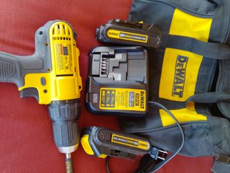 DeWalt 20 volt max drill  charger, two batteries