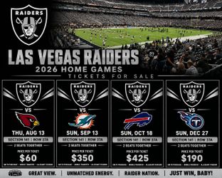 2026 Raiders Tickets vs Cardinals, Bills, Seahawks, Titans