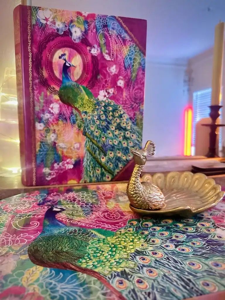 Peacock-themed storage boxes & trinket dish