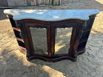 Antique Victorian Marble-Top Serpentine Credenza Sideboard - 19th Century