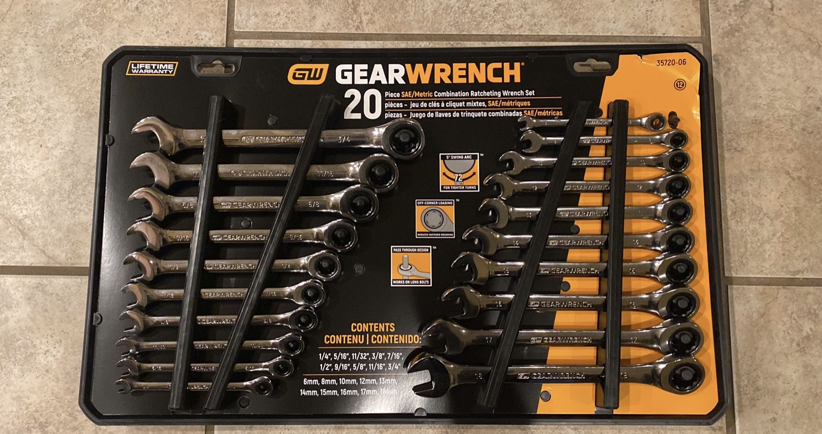 NEW GEARWRENCH SAE/METRIC 72-Tooth Combination Ratcheting Wrench Tool Set (20-Piece)