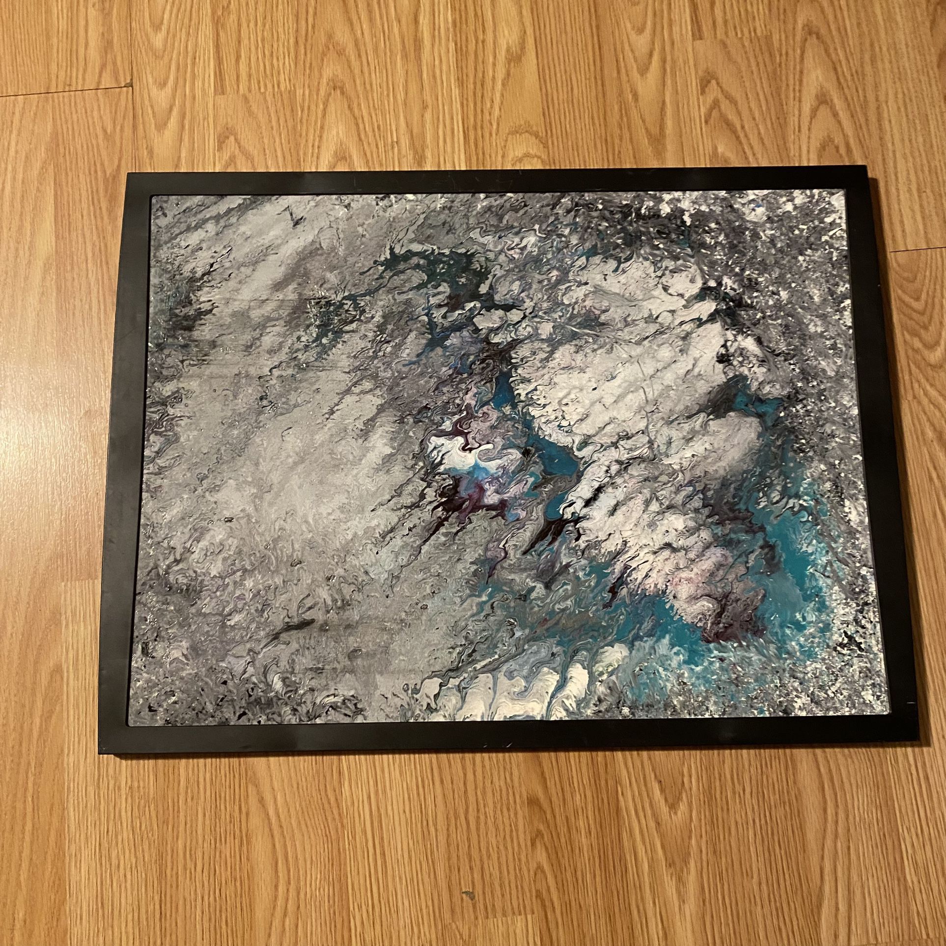 Framed Acrylic Hand Poured Marble Painting On Cardboard 