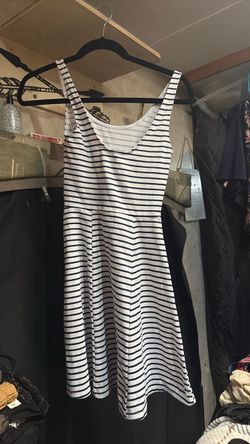 H&M Divided Navy & White Striped Skater Dress - Size 2 / XS