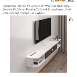 Pmnianhua Floating TV Console, 78" Wall-Mounted Media Console TV Cabinet Floating TV Stand Entertainment Shelf with Door and Storage (Grey-White)