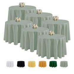 5 Pack Sage Green Round Tablecloths - 120 Inches Round - Wrinkle and Stain Resistant Fabric Table Clothes, Washable Polyester Table Covers for Wedding