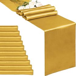 10-Pack Gold 12 x 108 inches Long Premium Satin Table Runner for Wedding, Decorations for Birthday Parties, Banquets, Graduations, Engagements, Table