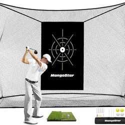 Mangostar Golf Net, 10x7ft Heavy Duty Golf Practice Net for Backyard Driving Real Golf Balls with Mat, Target Cloth, 7 Tees, 6 Balls, Carry Bag, Indoo