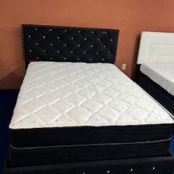 NEW BED FRAME QUEEN SIZE BLACK WITH MATTRESS AND BOX SPRING