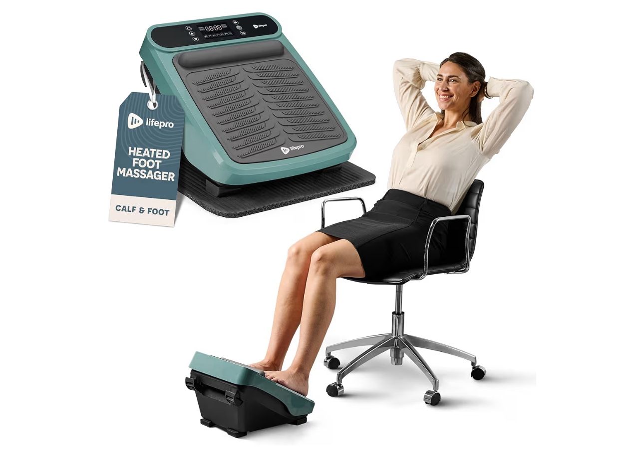LifePro Vibracare Plus Foot Massager for Neuropathy - Relaxing Calf and Foot Therapy with Heat Option for Maximum Soothing Relief - Teal - 