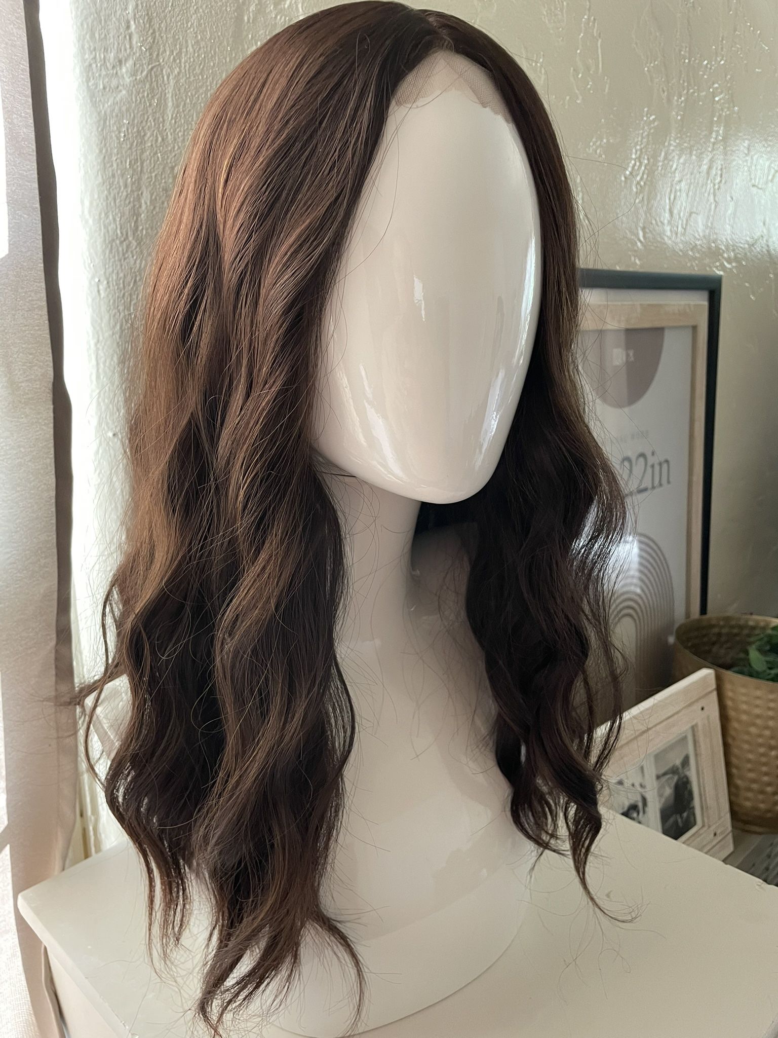 new NWOT medium length wavy dark brown synthetic wig no bangs 18 inches lace front panel halloween anime cosplay