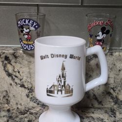 Walt Disney World 50th Anniversary White Gold Footed Mug 5" 2 Mickey Shot Glass