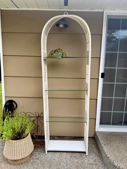 White rattan wicker shelf