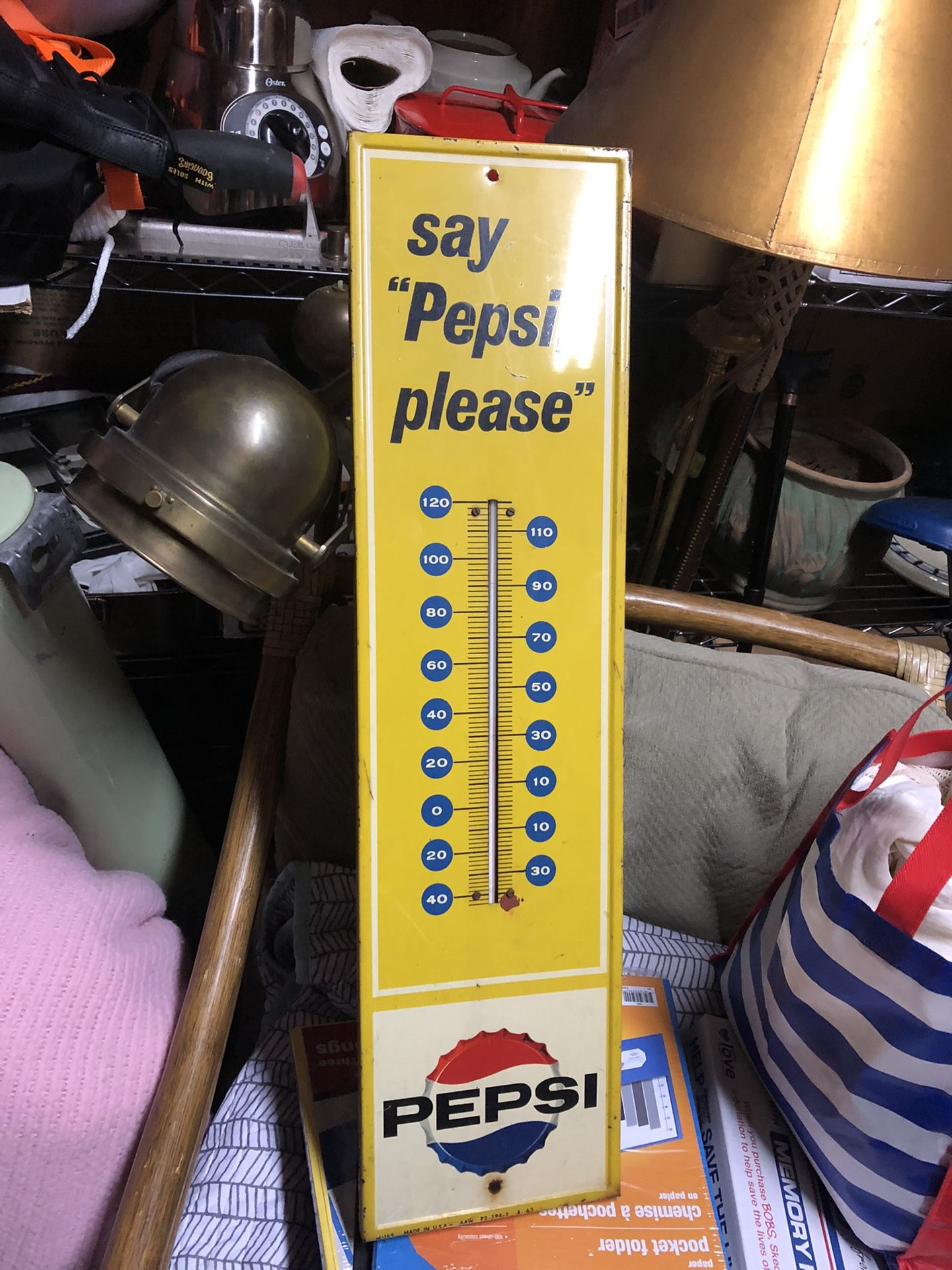 Antique Metal Pepsi Cola Metal Thermometer