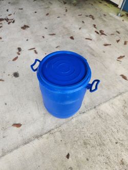 Blue Plastic Barrel with Lid and Handles