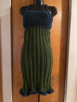 Green and blue crochet dress fur top L-XL stretchy
