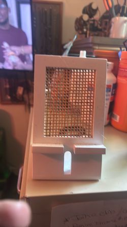 Phone holder. Small White Wood Frame with Cane Mesh