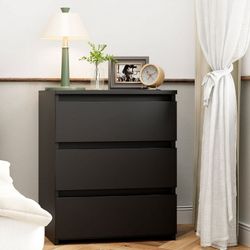 3 Drawers Nightstand, Small Sofa Table, Wooden Storage Cabinet for Living Room, Black Finish
