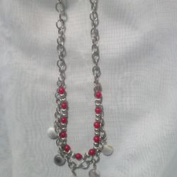 Striped Agate And Red Coral Gemstone Necklace