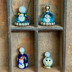 āļø Darling handmade Christmas mini glass snowman jars bottles