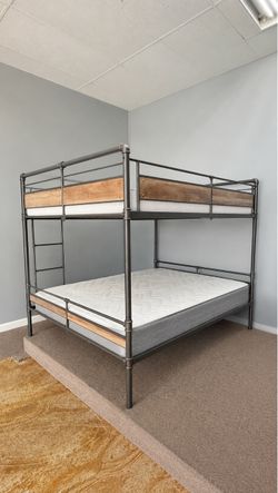 Queen Metal and Wood Bunk Bed (No Mattress)