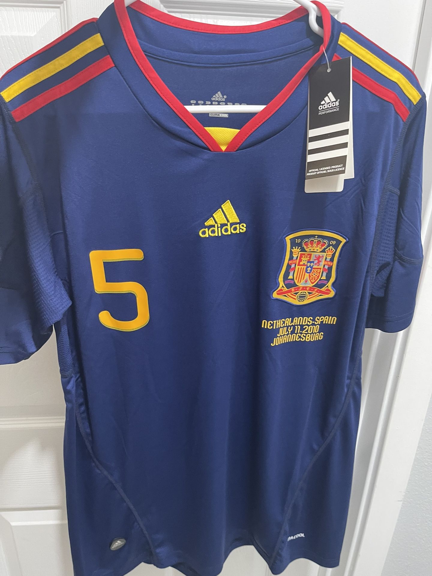 Spain 2010 Puyol Retro Jersey World Cup Final #5 Blue Men's Medium