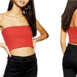 TOPSHOP Red Ribbed Cropped Tube Top