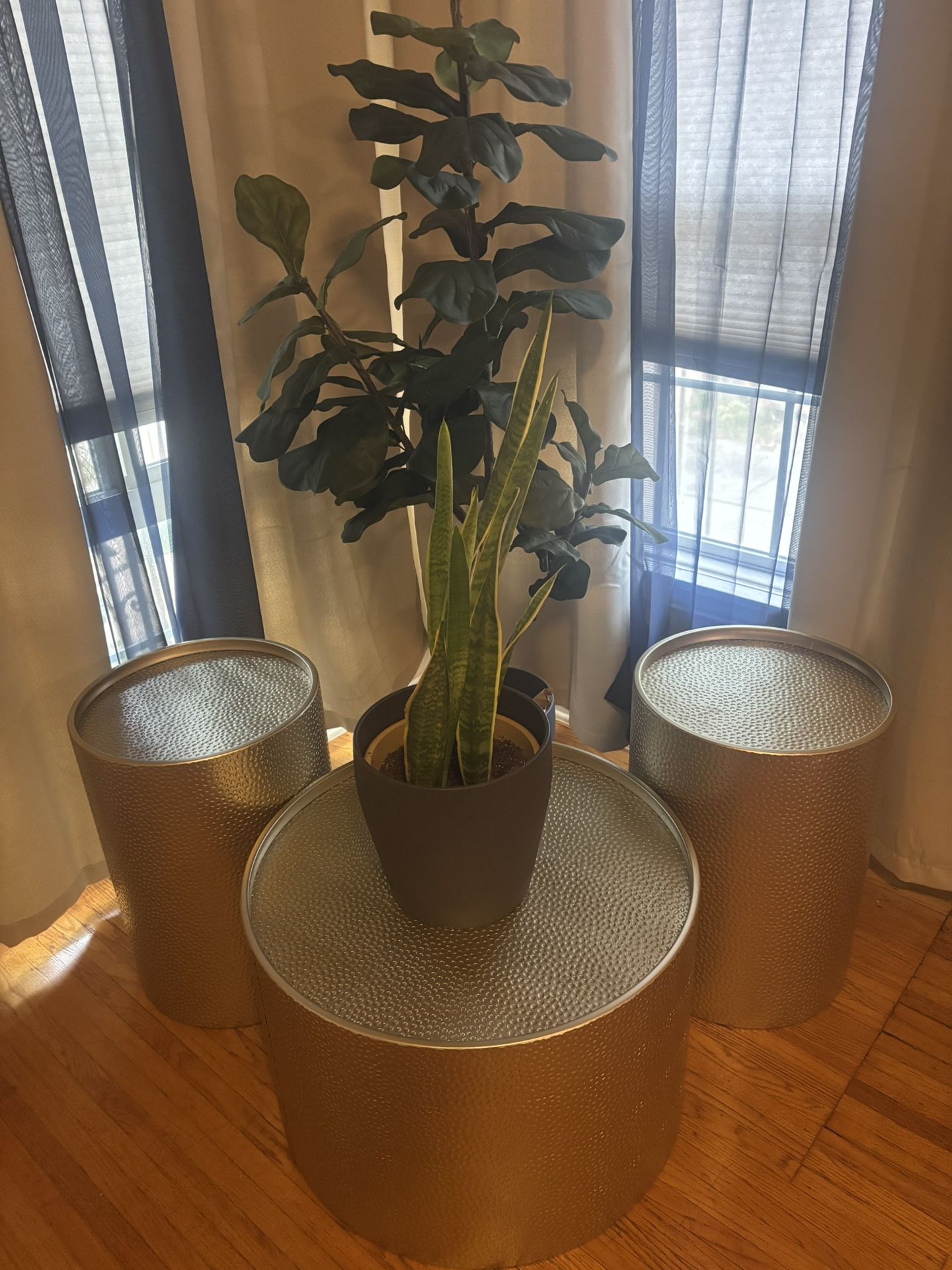 Hammered Metal Drum Coffee And End Tables