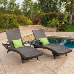 Wicker Lounge Chaise Pool Chair With Adjustable Back And Armrest I#1479