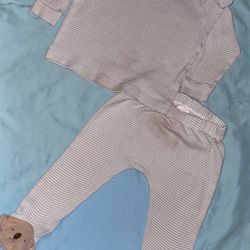 Blue Striped Two-piece Pj Attached Bear Booties W/beanie