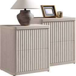 Night Stand Set of 2 Nightstands with 2 Drawers Storage Bedside Table Large Fluted Bed Side End Table Modern 24.4" Tall Wide Night Stands for Bedroom 
