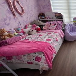 Twin Bed Set (bed And Mattress) With Desk