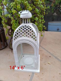 White Metal Glass Garden Lantern