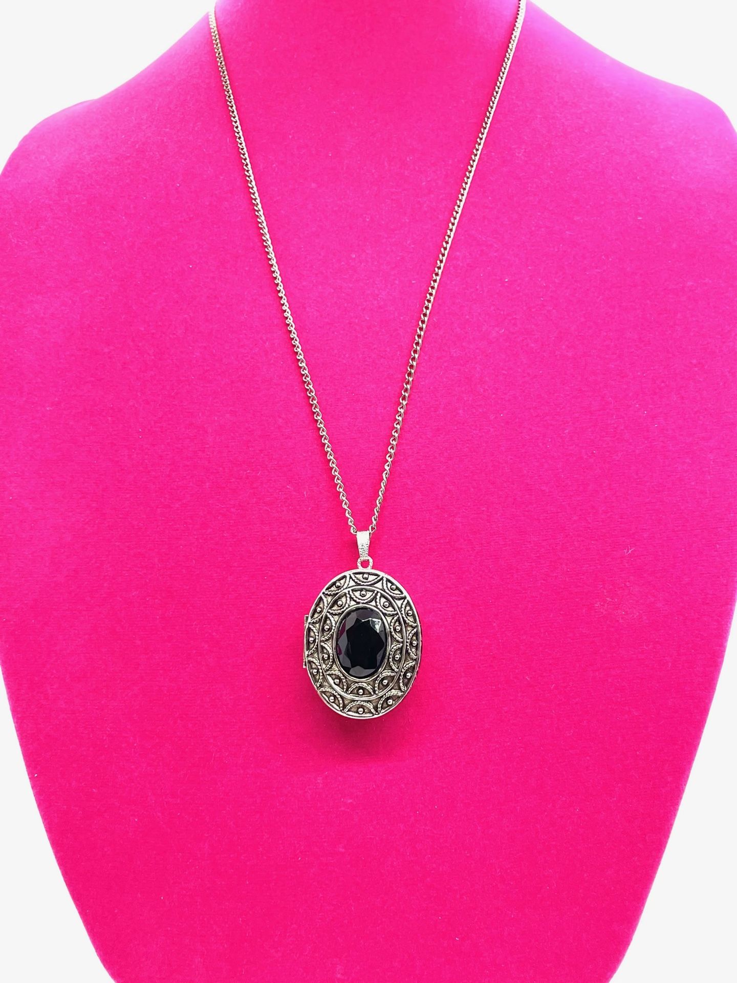 Silver Avon Perfume Locket Brooch Necklace