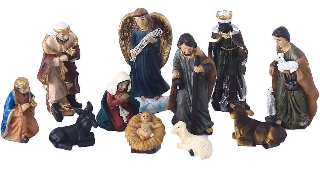 11-Piece Christmas Nativity Scene Set, Hand-Painted Figurines with Angel, Holy Family, Wise Men, Shepherd and Animals (11)