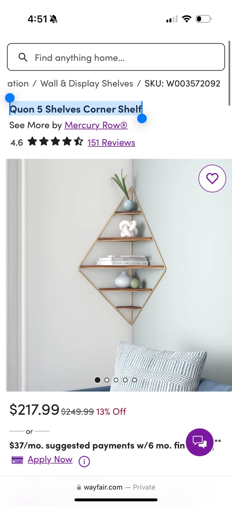Quon 5 Shelves Corner Shelf