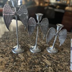 silver angel candle holders