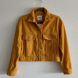 ZARA Mustard Yellow Cropped Denim Jacket - Size S