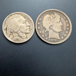 1892 Barber Quarter And Nice Buffalo Nickel Coin Set
