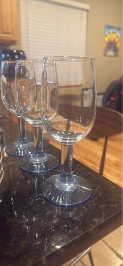 Blue Tinted Glass Wine Glasses Set of 3