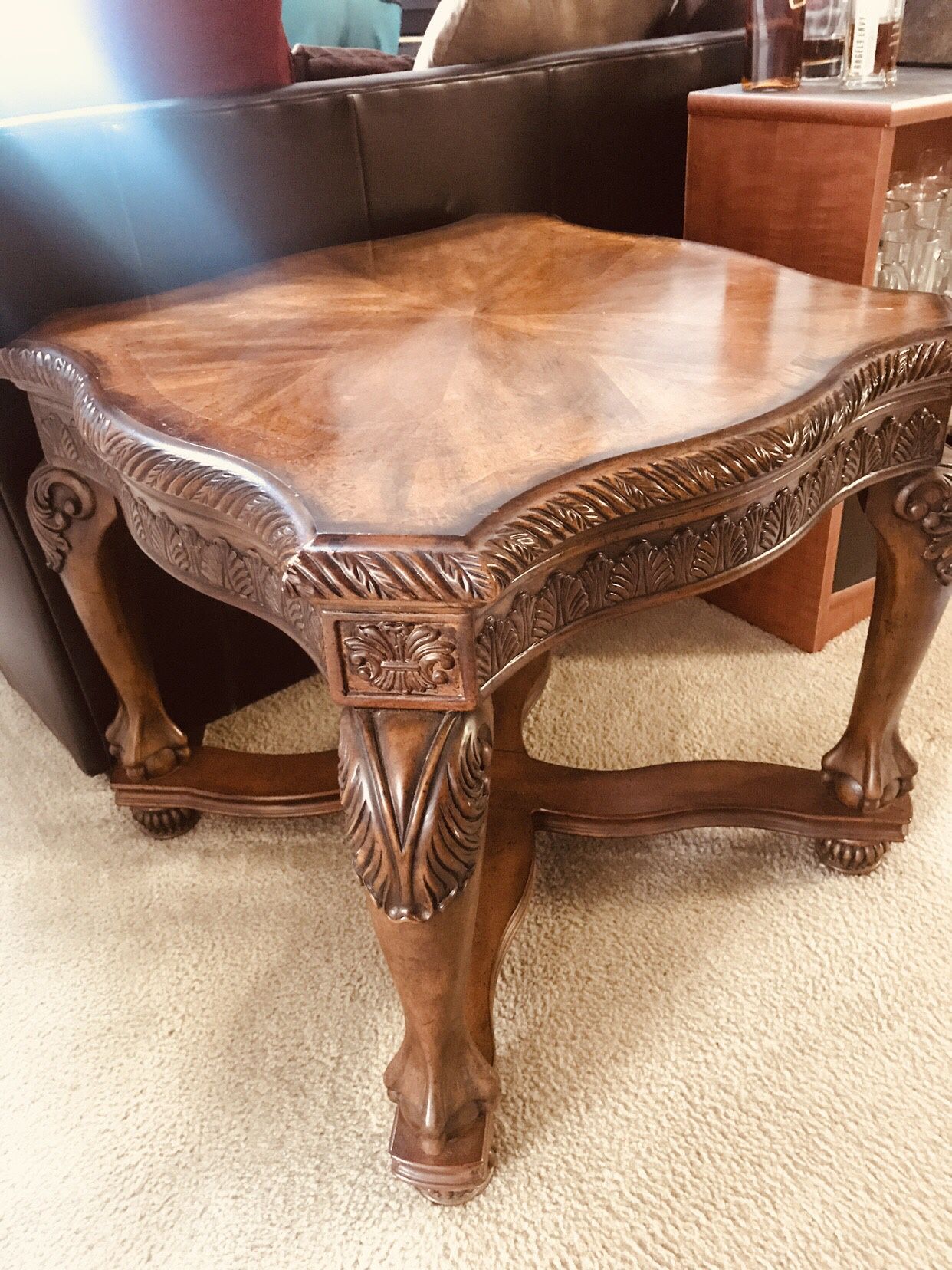 Claw foot solid wood marble top end table and coffee table all together three pieces for $250 ~ Very strong and sturdy!