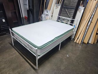 Full White Metal Bed Frame with Mattress