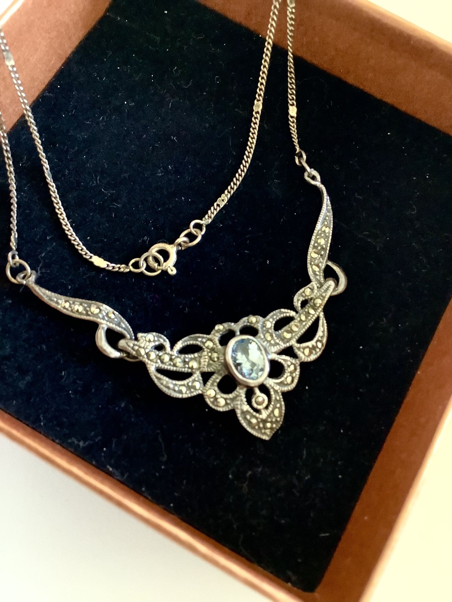 Silver Jewelry & more Come Visit / Classic Silver Necklace with light Blue Gemstone ๐๐๐Priced 28 / Rings each For $25 / Rose Necklace $25