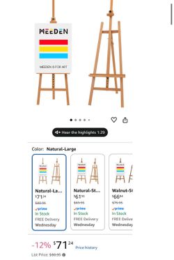 Large Basic Studio Easel: Hold Canvas up to 50'' Solid Beech Wood Artist Easel (g8)
