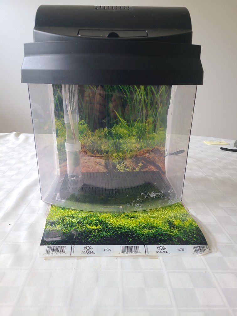 2.5 Gallons Mini Aquarium With A Light Hood, Undergravel Filter, Background
