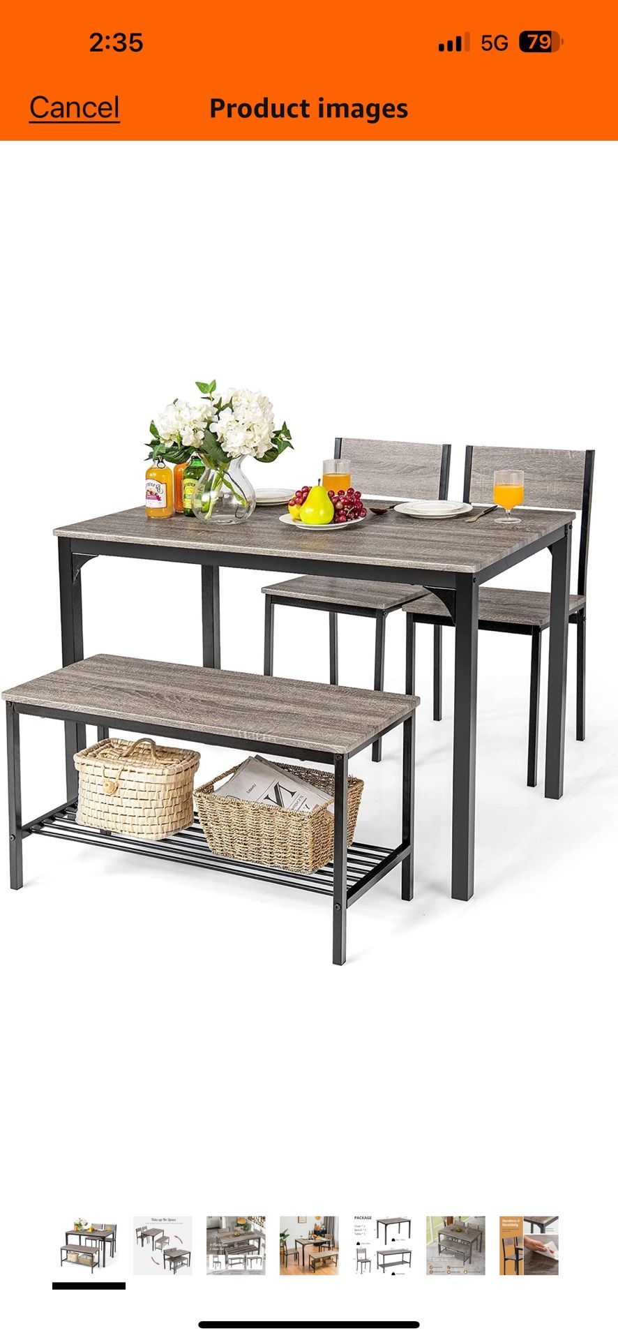 Dining Table Set for 4,Kitchen Table with 1 Bench and 2 Chairs,Table and Chairs Dining Set with Storage Rack,Modern Functional Desk Set for Dining Roo