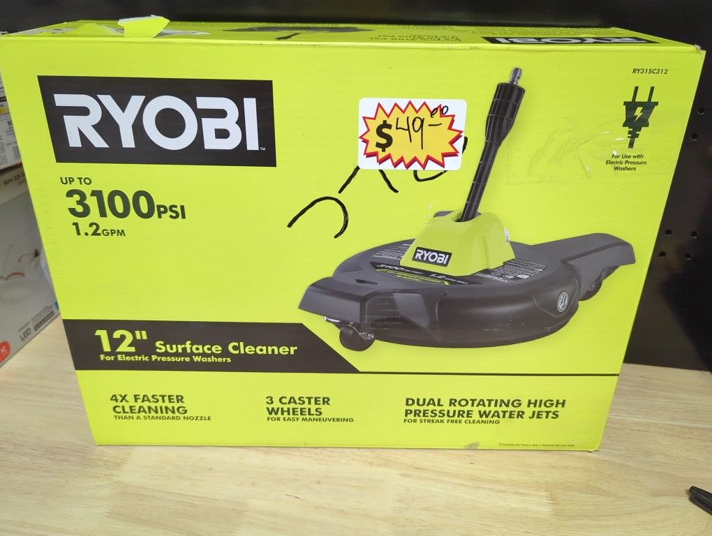 RYOBI
12 in. 3100 PSI Electric Pressure Washer Surface Cleaner with Caster Wheels