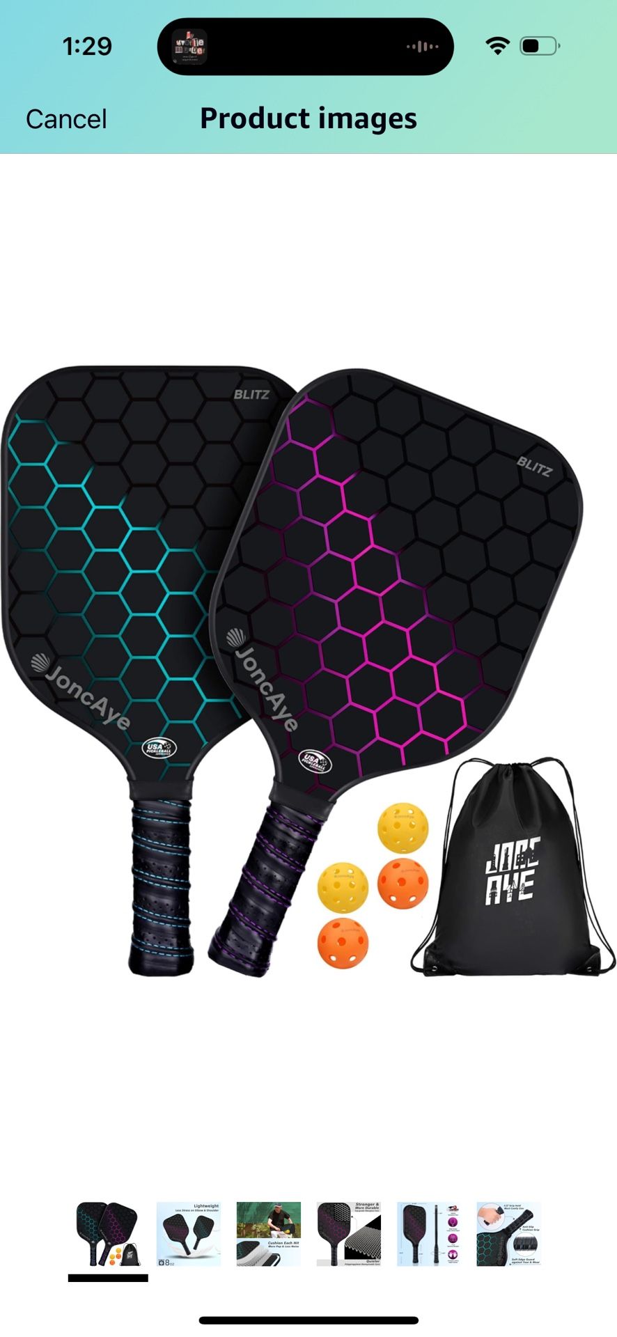 JoncAye Pickleball-Paddles-Set Of 2 Rackets with Balls and Bag | USAPA Approved Pickle-Ball Equipment with Accessories | Fiberglass/Graphite Pick