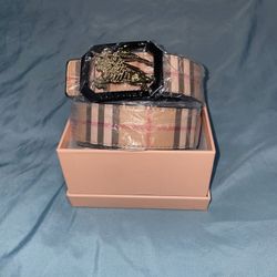 Designer Plaid Belt – 36” – Black/Gold Buckle – High Quality (Box Included)